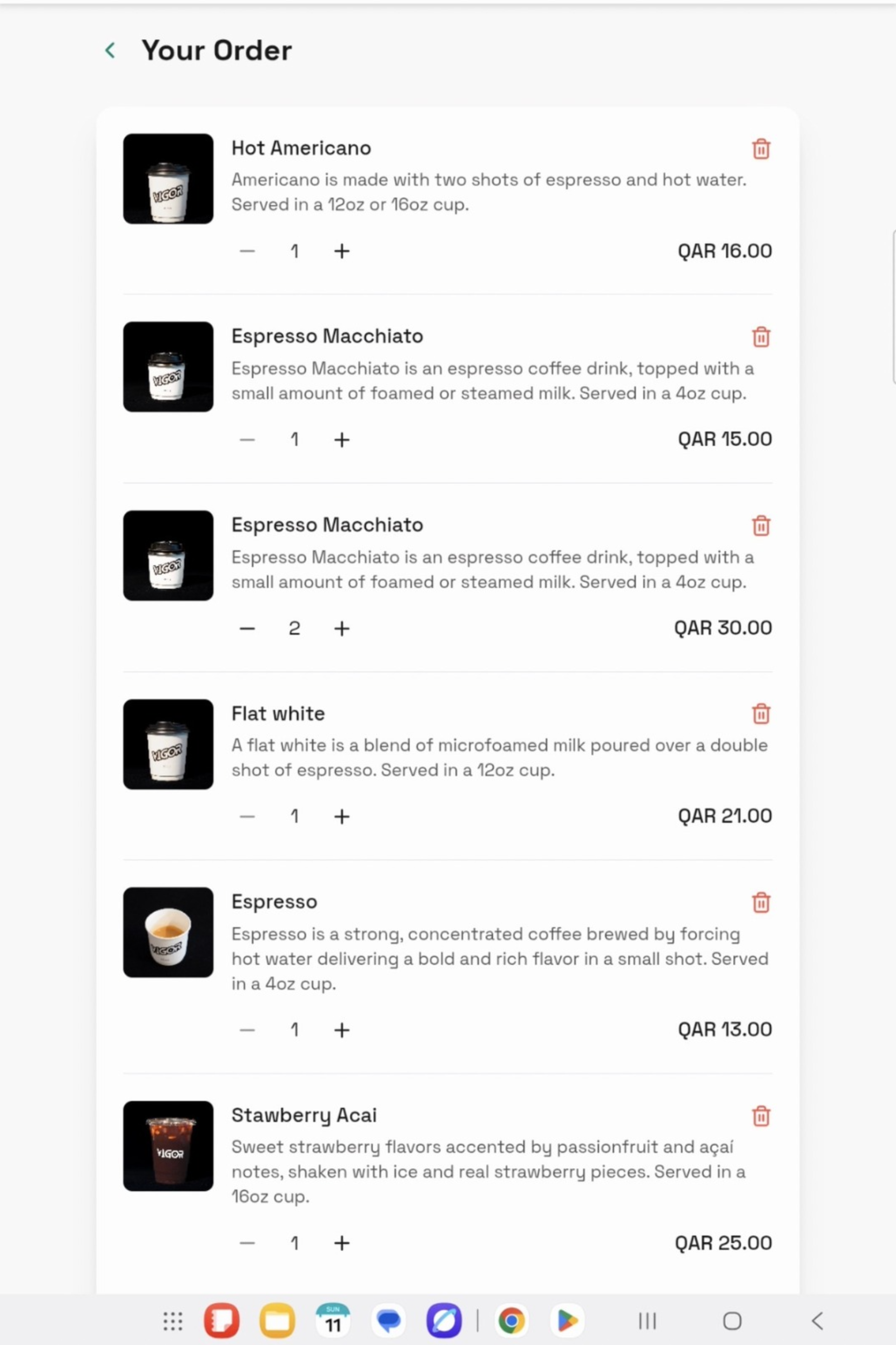 Ordering app cart screen